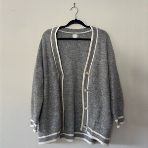 a new day Oversized Gray and White Buttoned Cardigan